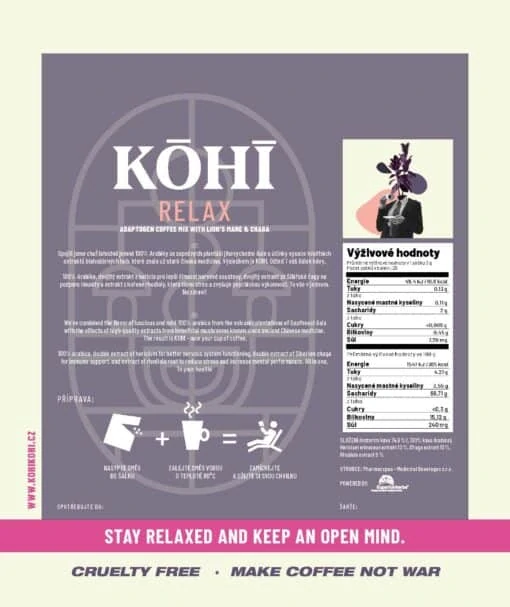 KOHI-RELAX, káva s hericiom, čagou a Rhodiolou, 20 vrecúšok, Superionherbs