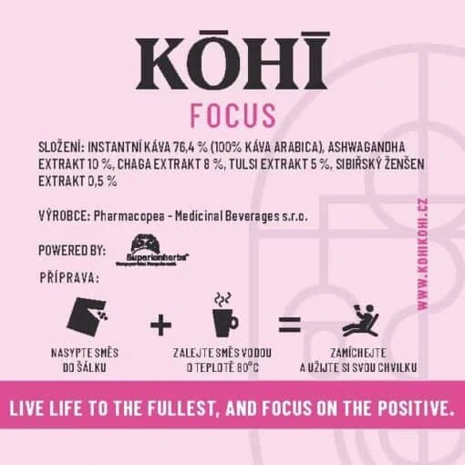 KOHI-FOCUS, káva s ašvagandou a sibírskou čagou, 20 vrecúšok, Superionherbs