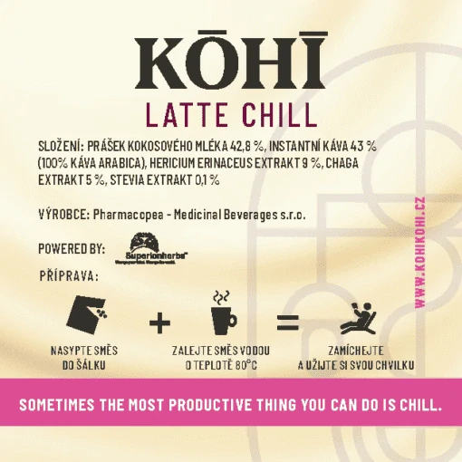 KOHI-LATTE, káva s hericiom a čagou, 20 vrecúšok, Superionherbs