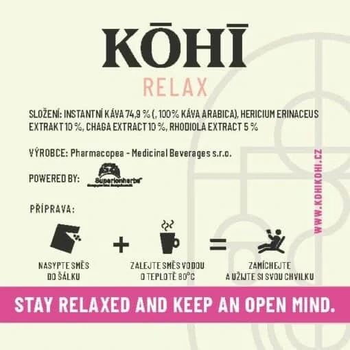 KOHI-RELAX, káva s hericiom, čagou a Rhodiolou, 20 vrecúšok, Superionherbs