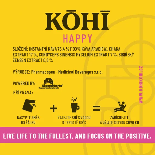 KOHI-HAPPY, káva so sibírskou čagou, cordycepsom a sibírskym ženšenom, 20 vrecúšok, Superionherbs